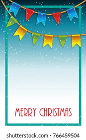 Christmas background with a  flags, snow vector illustration