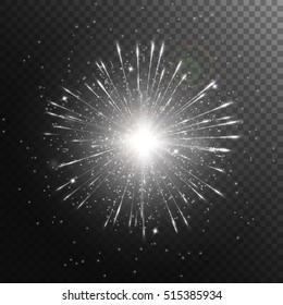 Christmas background. Flare light. Magic stars. New year celebration. Stage vector. Illustration of a transparent backdrop.
