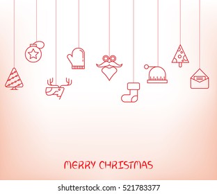 Christmas background. Flat Christmas greeting card with reindeer, hat, sock, Christmas tree and Santa