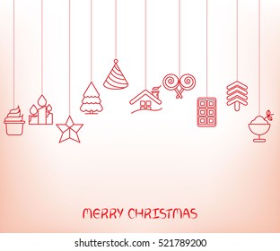 Christmas background. Flat Christmas greeting card with Christmas tree, candle, and candy