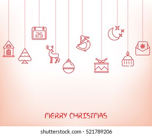 Christmas background. Flat Christmas greeting card with drum, moon, Christmas tree and reindeer