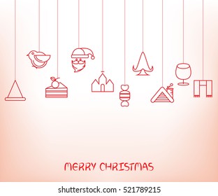 Christmas background. Flat Christmas greeting card with church, glass, bird and Santa
