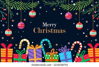 Christmas background flat with hand drawn elements