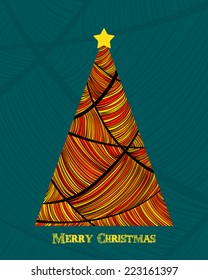 Christmas background. Flat Christmas tree and star for card design. Vector illustration.