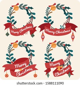 Christmas Background Floral Badge For Greeting Card