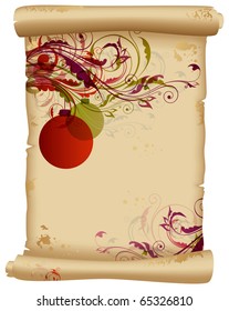 Christmas background with floral ornament on an old scroll