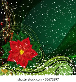 Fondo navideño con flor navideña. Ilustración vectorial.