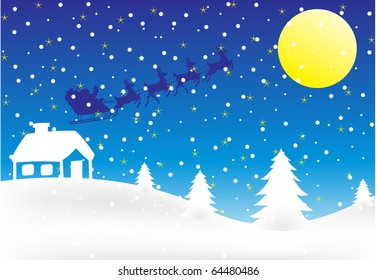 Christmas background with flying Santa