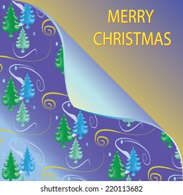 Christmas background with folded corner and trees