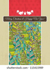 christmas background with forest of christmas trees, vector illustration