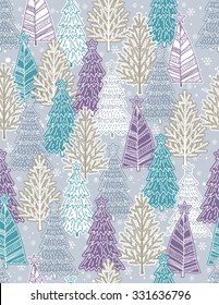 Christmas background with forest of christmas trees, vector illustration
