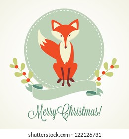 Christmas background  Fox  frame   ribbon