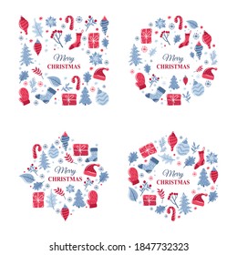 Colección de fondo o marco de Navidad, formando elementos de invierno 