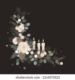 Christmas background. Christmas frame element made of fir branches and pine cones