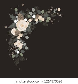 Christmas background. Christmas frame element made of fir branches and pine cones