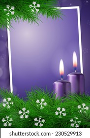 Christmas background with frame and empty space in purple vector illustration