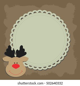 Christmas background frame with head Rudolph the reindeer smile. Pattern to decorate greetings cards or decoration of an album page or scrapbook. Baby vector illustration