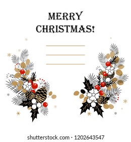 Christmas background. Christmas frame made of fir leaves and pine cones