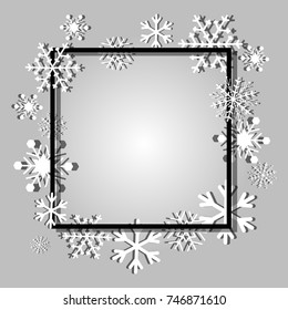 Christmas background. Frame made of snowflakes