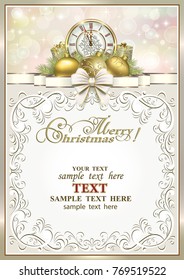 Christmas background in frame with ornament. Vector illustration