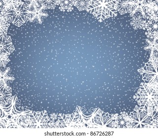Christmas background with frame of snowflakes and falling snow