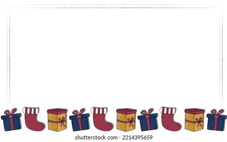 Fondo de Navidad enmarcado con cajas de regalo para texto, foto. Plantilla de espacio de copia vectorial de la invitación de Navidad, tarjeta de saludo