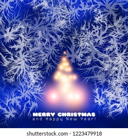 Christmas background. Frost pattern on window glass.  The illustration contains transparency and effects. EPS10