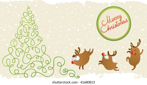 Christmas background with funny deers