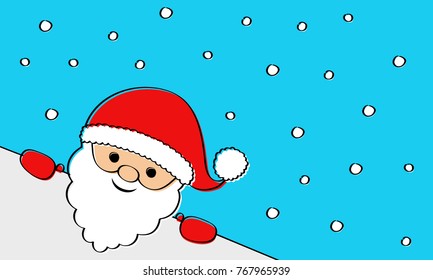Christmas background with funny hand drawn Santa Claus and snowflakes. Vector.