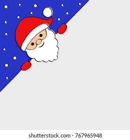 Christmas background with funny hand drawn Santa Claus and snowflakes. Vector.