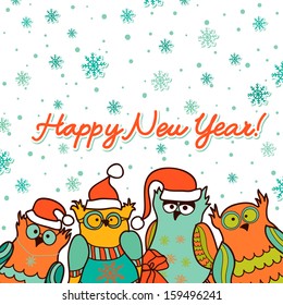  christmas background with funny owls.