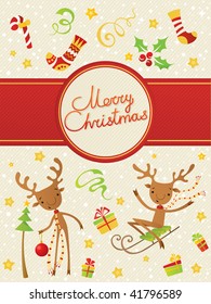 Christmas background with funny reindeer