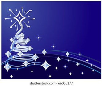 Christmas background with a fur-tree on a blue background