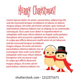 Christmas background with garlands, place for text and owl in the Santa Claus hat. postcard new year and Christmas. Isolated objects bird on white background. Template for text and congratulations.