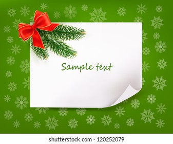 Christmas background with gift bow  and fir branches. Vector illustration