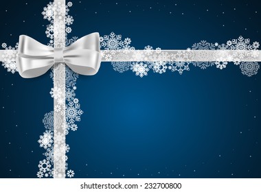 Christmas background. Gift bow and Shiny ribbon. Vector illustration.