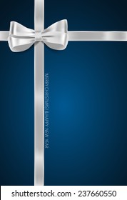Christmas background. Gift bow and Shiny ribbon. Vector illustration.