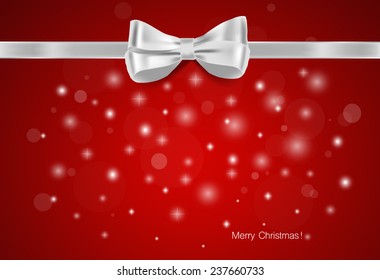 Fundo de Natal. Arco-presente e fita brilhante. Ilustração vetorial.