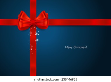 Christmas background. Gift bow and Shiny ribbon. Vector illustration.