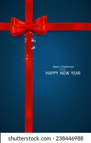 Christmas background. Gift bow and Shiny ribbon. Vector illustration.