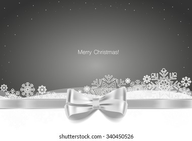 Fondo de Navidad.  con arco de regalo y cinta brillante. Ilustración vectorial.