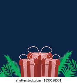 christmas background with gift box on blue color background