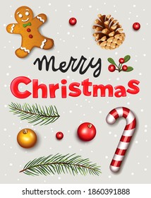 Christmas Background with Gift box and ornaments. Vector illustration