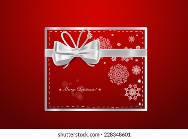 Fundo de Natal com caixa de presente e flocos de neve, ilustração vetorial.
