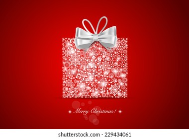 Christmas background with gift box and snowflakes, vector illustration.