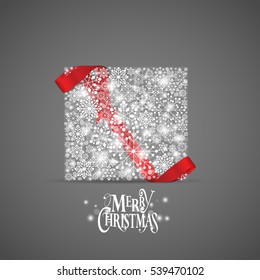 Christmas background with gift box and snowflakes, vector illustration