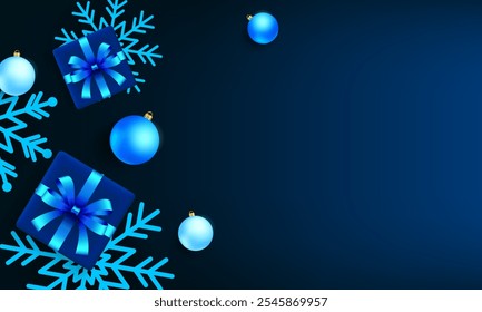 Christmas background with gift boxes, christmas balls and snowflakes. Vector illustration
