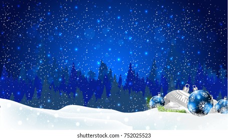 Christmas background with gift boxes and baubles in the snow. vector.