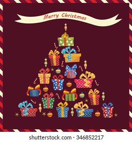 Christmas background with gift boxes. Greeting card. vector illustration
