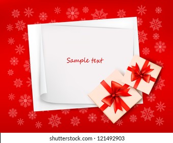 Christmas background with gift boxes and red bow  Vector illustration